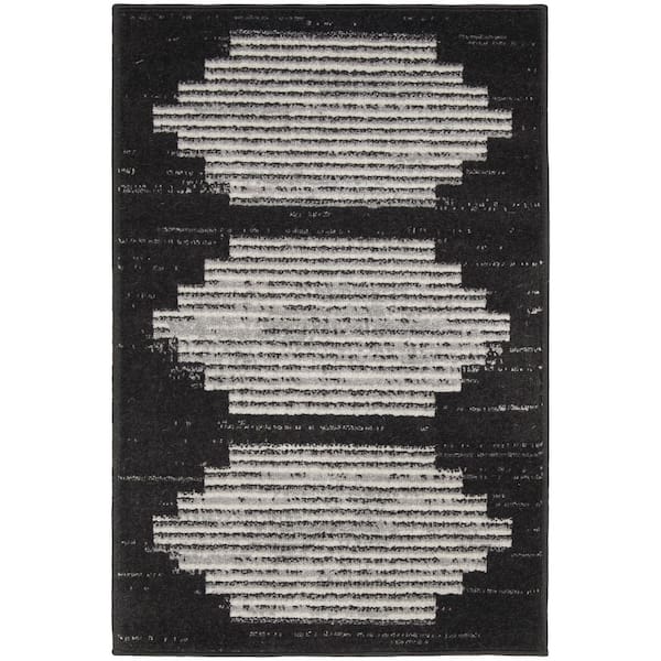 Nourison Modern Passion Blk doormat 2 ft. x 3 ft. Geometric Contemporary Kitchen Area Rug