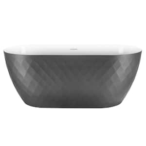 Diamond 59 In. X 28 In. Acrylic Non-Whirlpool Soaking Bathtub with Center Drain in Gray