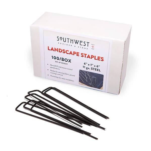 Southwest Boulder & Stone 6 in. Heavy Duty Steel Garden Staples for Weed Barrier Landscape Fabric, Irrigation Lines, and Sod (100-Pack)