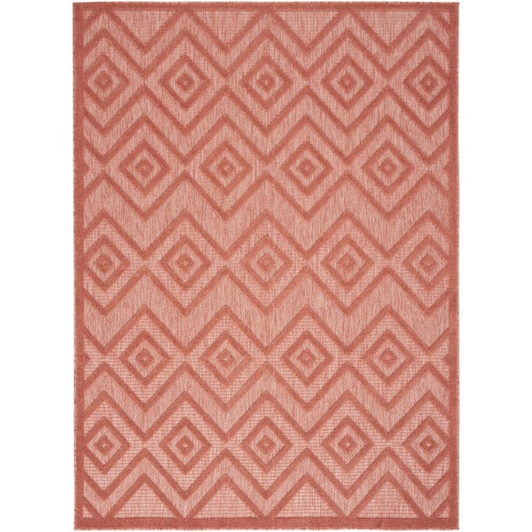 Versatile Coral/Orange 6 ft. x 9 ft. Geometric Contemporary Indoor/Outdoor Area Rug