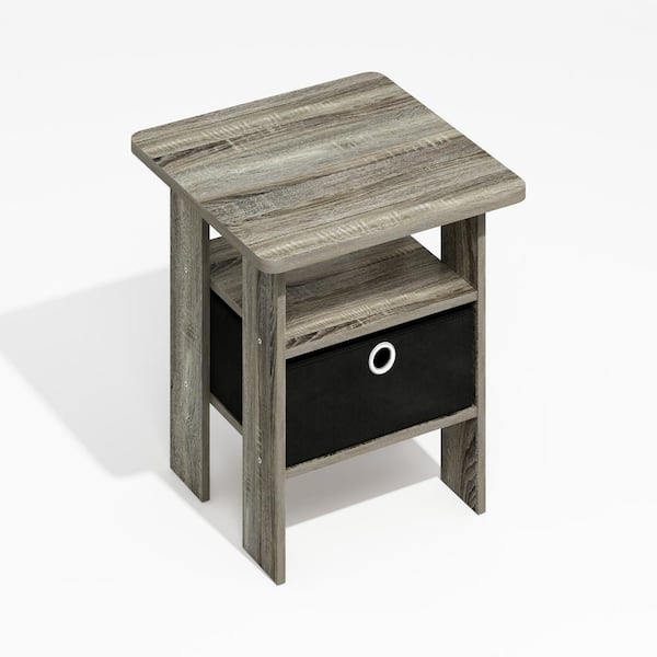 Furinno Modern 15.6 in. Grey Oak Wood End Table with Bin Drawer