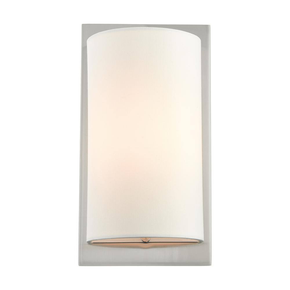 Brushed Nickel Wall Sconce with Off-White Fabric Shade