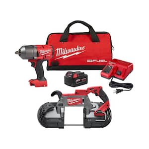 M18 FUEL 18-Volt Lithium-Ion Brushless Cordless Deep Cut Band Saw with 1/2 in. Impact Wrench Kit with One 5.0 Ah Battery