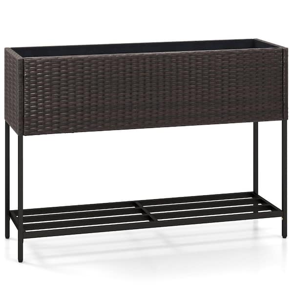 40'' x 12'' x 28'' Elevated Planter Box Raised Garden Bed with Rattan Surface Bottom Storage Shelf and Removable Liner
