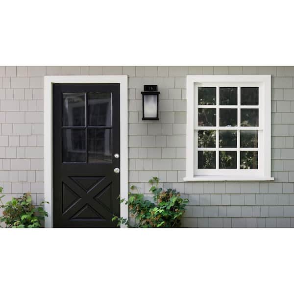 Artisan Large Square 14.40 in. Black Composite Outdoor Hardwired Lantern Sconce with Frosted Diffuser 4000K LED