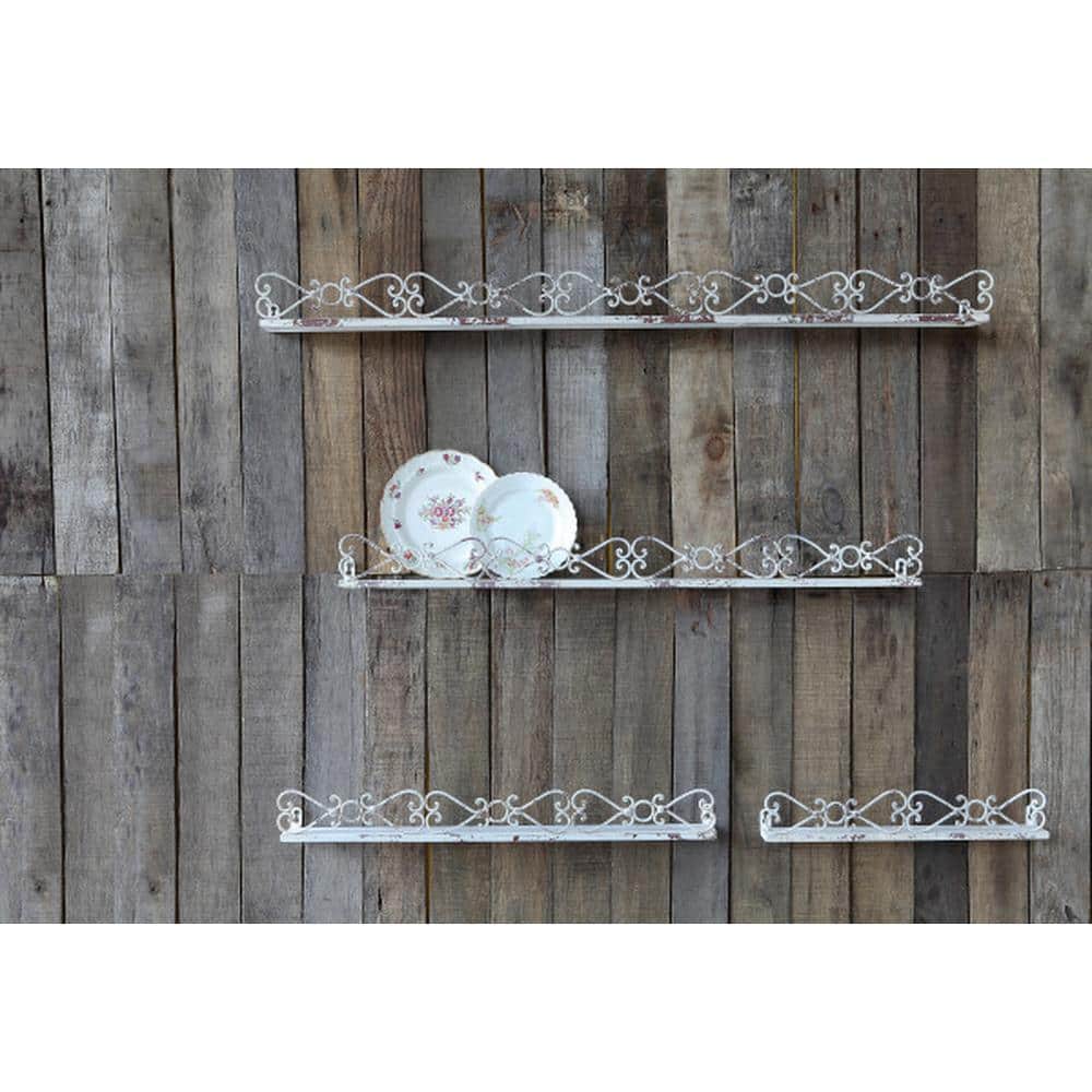 Elegant White Iron Decorative Wall Ledge Set of 4