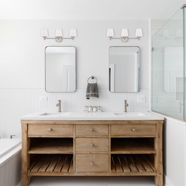 Designers Fountain - Darcy 25 in. 3-Light Brushed Nickel Transitional Vanity Light with White Opal Glass Shades