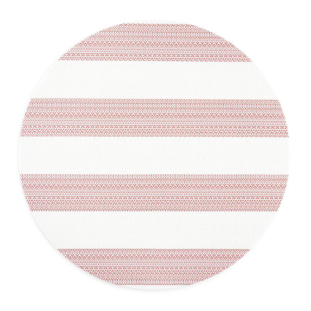 Red and White Cabana Stripe Round Vinyl Placemats, 15" Set of 4