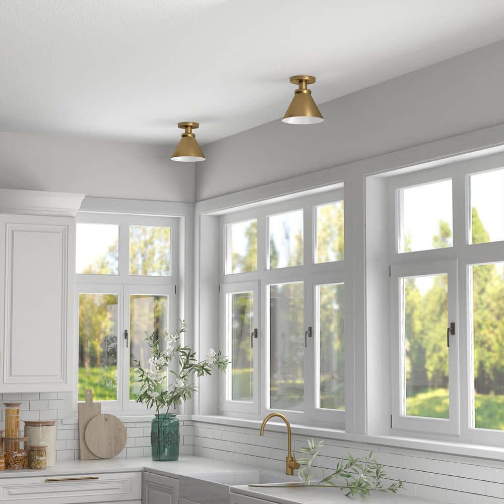Contemporary Brushed Brass 8.5" Semi-Flush Ceiling Light
