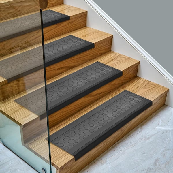 Easy clean, Waterproof, Low Profile Non-Slip Indoor/Outdoor Rubber Stair Treads, 10 in. x 30 in. (Set of 5), Black Coin