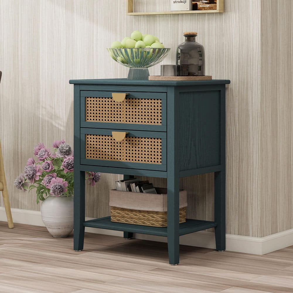 Green 2 Drawers 22.05 in. W Nightstand