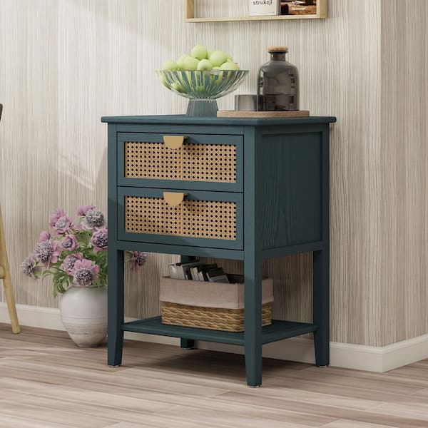 Green 2 Drawers 22.05 in. W Nightstand