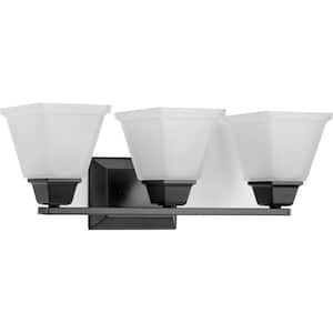 Clifton Heights 23 in. 3-Light Matte Black Vanity Light with Etched Glass Shades New Traditional
