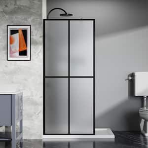 34 in. W x 72 in. H Fixed Single Panel Frameless Shower Door in Black Finish with 1/5 in. (5 mm) Frosted Glass
