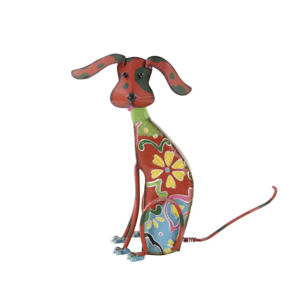 Multicolor Floral Iron Dog Garden Sculpture, 12" x 17"