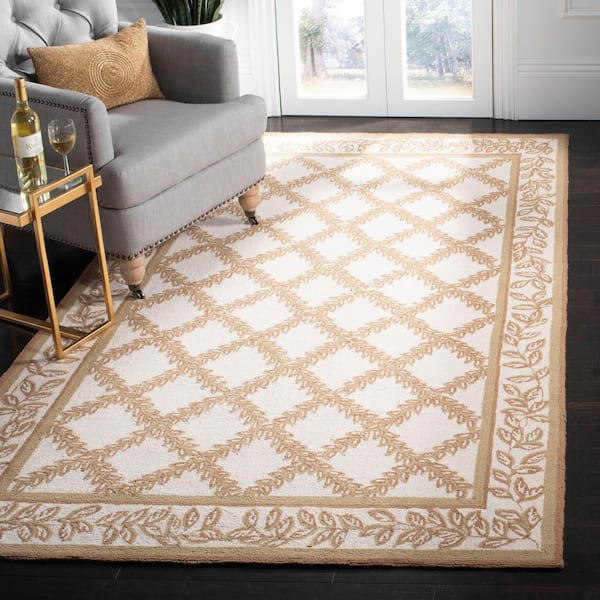 Chelsea Ivory/Gold 9 ft. x 12 ft. Border Floral Diamonds Area Rug