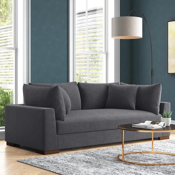 Monland 90 in. Wide Square Arm Corduroy Polyester Fabric Chaise Lounge Rectangle Sofa Deep-Seated Oversized Couches Dark Grey