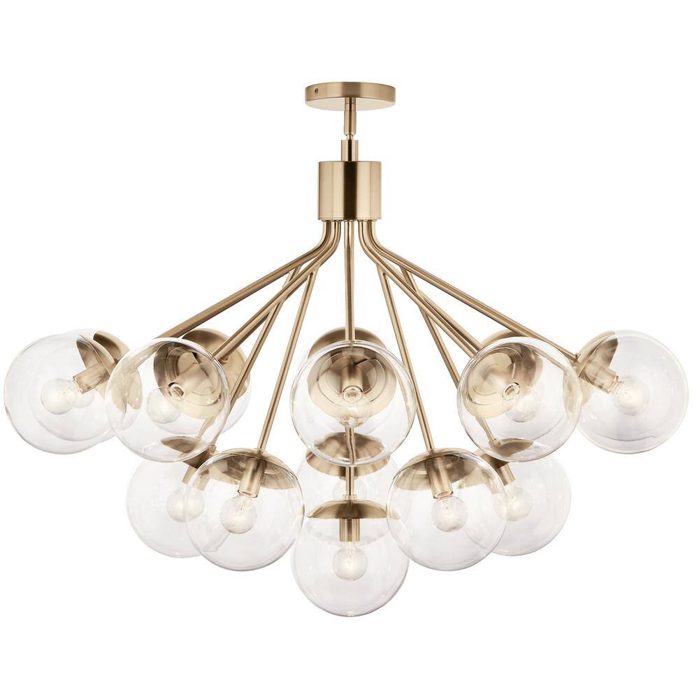 Champagne Bronze 16-Light Sputnik Chandelier with Clear Glass Shades