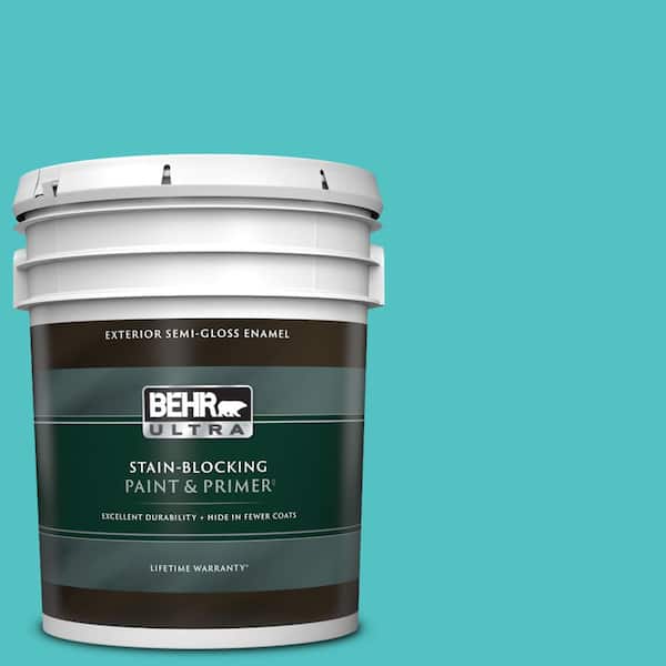 BEHR ULTRA 5 gal. #500B-4 Gem Turquoise Semi-Gloss Enamel Exterior Paint & Primer