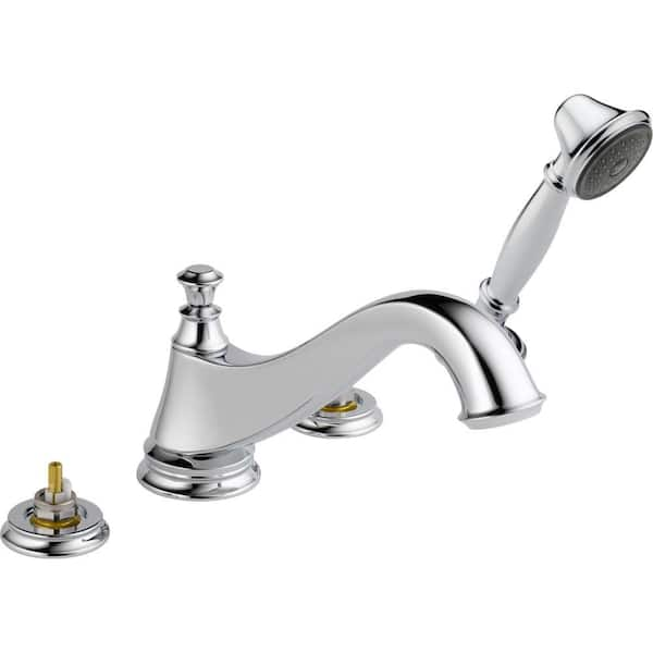 Delta Cassidy 2-Handle Deck-Mount Roman Tub Faucet Trim Kit in Chrome with Hand Shower (Valve and Handles Not Included)