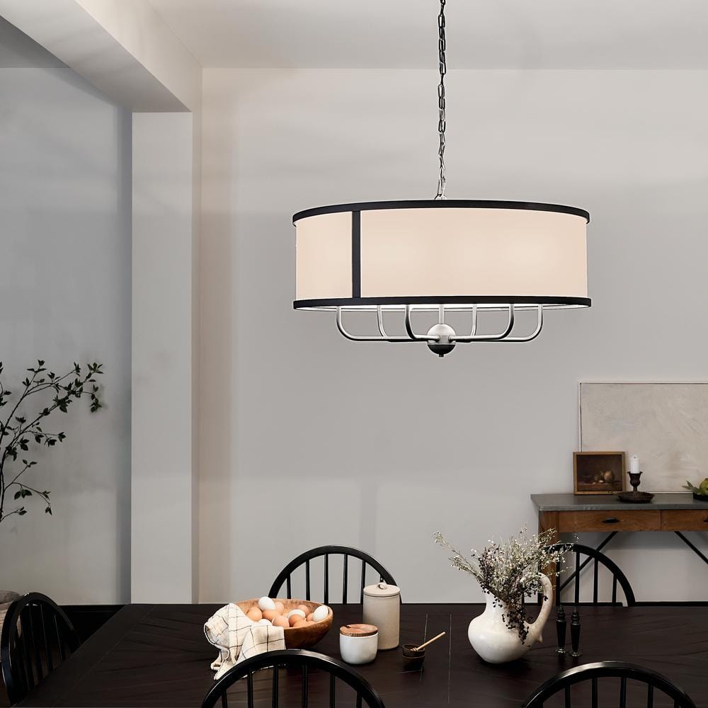 Elegant Textured Black 6-Light Chandelier with Fabric Shade