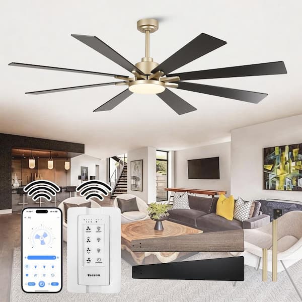 72 in. Gold Downrod Mount Standard Ceiling Fan with LED Light, DC Motor and Remote Control