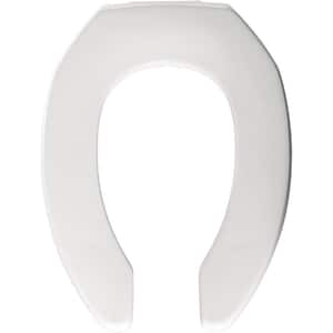 Never Loosens Self-Sustaining Elongated Open Front Commercial Plastic Toilet Seat in White