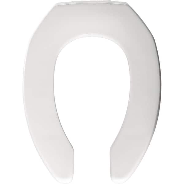 Church Never Loosens Self-Sustaining Elongated Open Front Commercial Plastic Toilet Seat in White