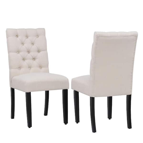 WESTINFURNITURE NINA Button Tufted Back Beige Linen Upholstered Dining Side Chair (Set of 2)