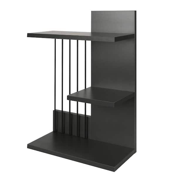 THE URBAN PORT 7.5 in. x 15.7 in. x 23.6 in. Charcoal Gray 3-Tier Rectangular Wood Floating Wall Mount Shelf with Vertical Bars Accent