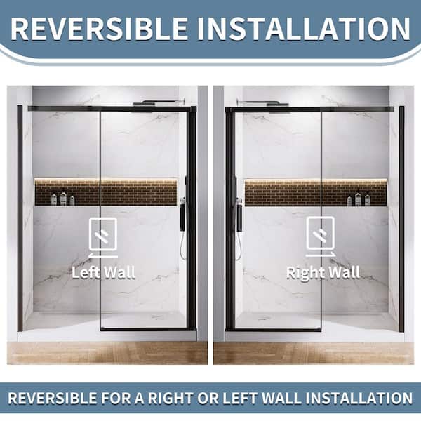 56 in. to 60 in. W x 74 in. H Single Sliding Semi-Frameless Shower Door in Matte Black with 5/16 in. Tempered Glass