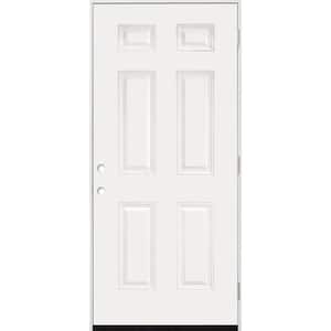 30 in. x 80 in. 6-Panel Left Hand/Outswing White Primed Fiberglass Prehung Front Door with 4-9/16 in. Jamb Size