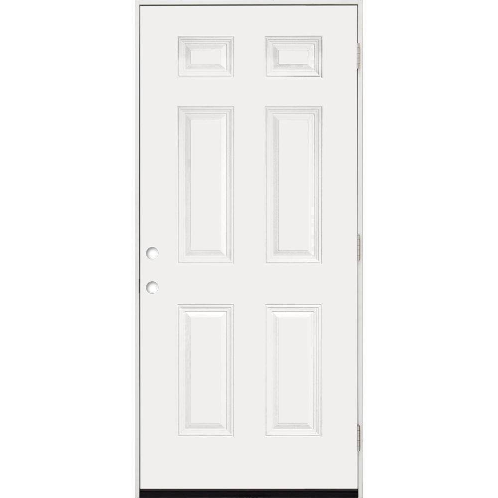 Steves & Sons 42 in. x 80 in. 6Panel Left Hand/Outswing White Primed