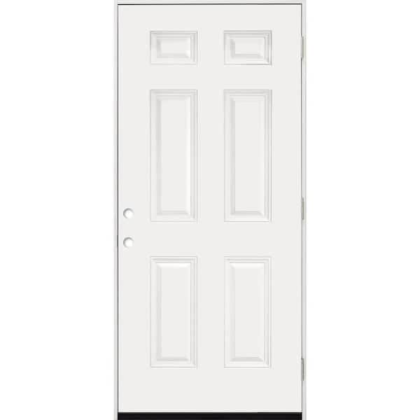 Reliant 42 in. x 80 in. 6-Panel Left Hand Outswing White Primed Fiberglass Prehung Front Door with 4-9/16 in. Jamb Size
