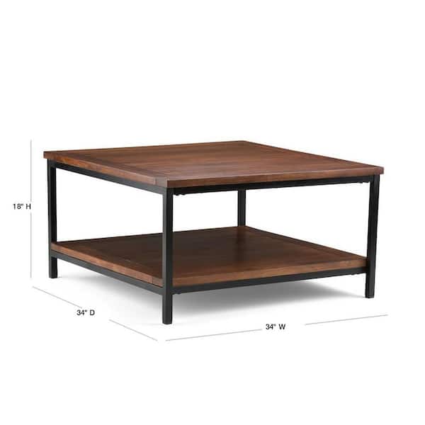Simpli Home Skyler 34 In Dark Cognac Brown Medium Square Wood Coffee Table With Storage 3axcsky 02 The Depot Simpli Home Skyler 34 In Dark Cognac, Coffee Table Brown Square Solid Mango Wood