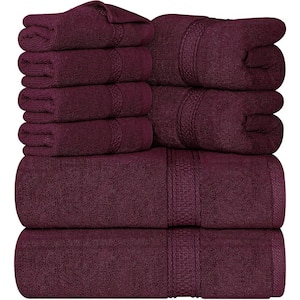 8-Piece Premium Towel with 2 Bath Towels, 2 Hand Towels and 4 Wash Cloths, 600 GSM 100% Cotton Highly Absorbent,Burgundy