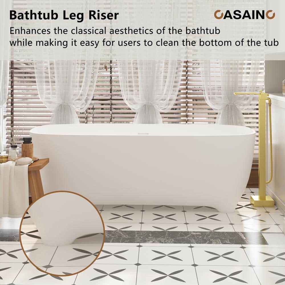 67" White Solid Surface Freestanding Soaking Bathtub