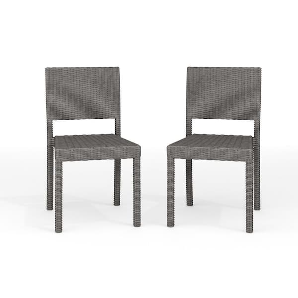 Bedford Stackable Rattan Outdoor Dining Chair in Gray, Set of 2