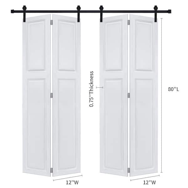 Dual 2-Panel Cottagestyle Bi-fold door 3/4 in. Thick 24 in. x 80 in. MDF White Barn Sliding Door With Hardware kit