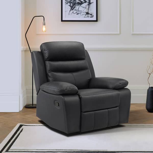 Edelia Black Leather Manual Recliner