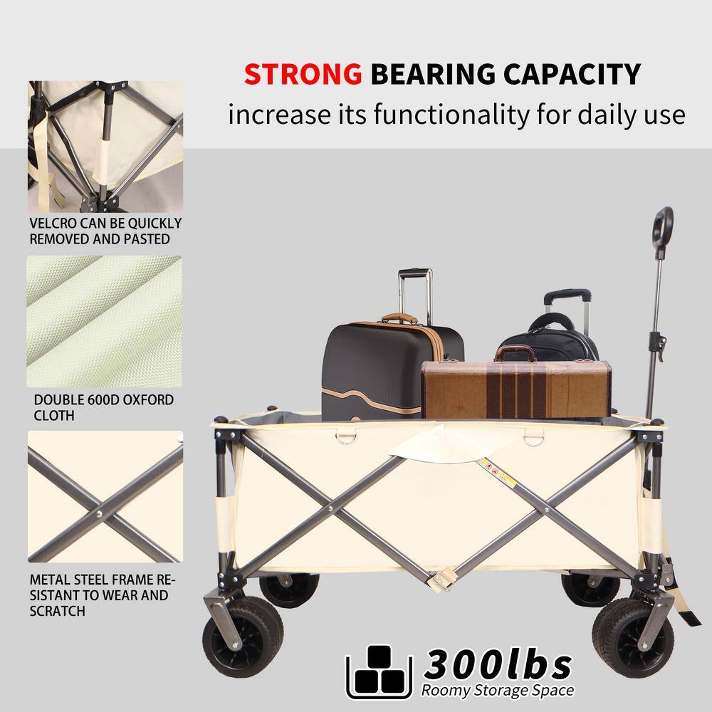 White Steel Heavy Duty Folding Utility Wagon with Adjustable Handle