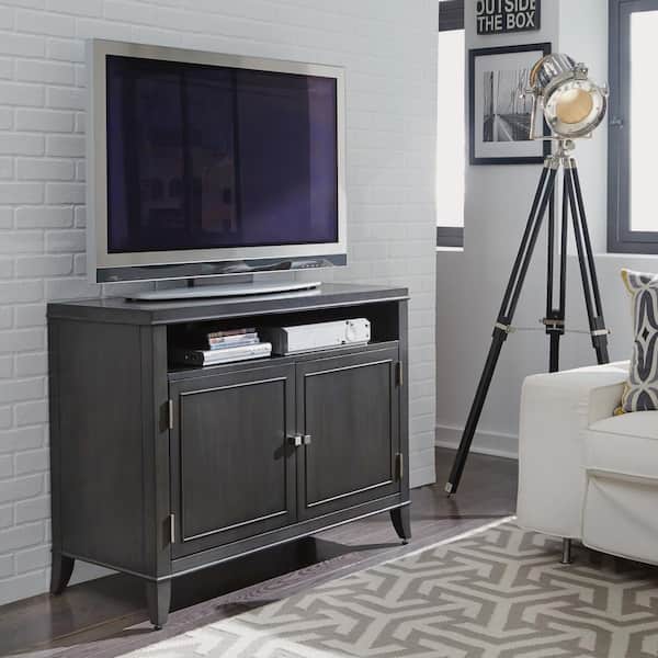 HOMESTYLES 5th Avenue 43 in. Grey Sable Wood TV Stand Fits TVs Up to 50 in. with Storage Doors