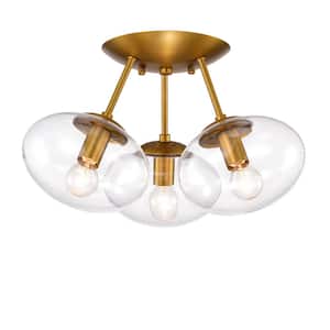 Tashan 16.5 in. 3-Light Indoor Aged Brass Semi-Flush Mount Ceiling Light with Light Kit
