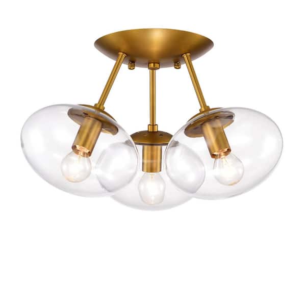 Warehouse of Tiffany Tashan 16.5 in. 3-Light Indoor Aged Brass Semi-Flush Mount Ceiling Light with Light Kit