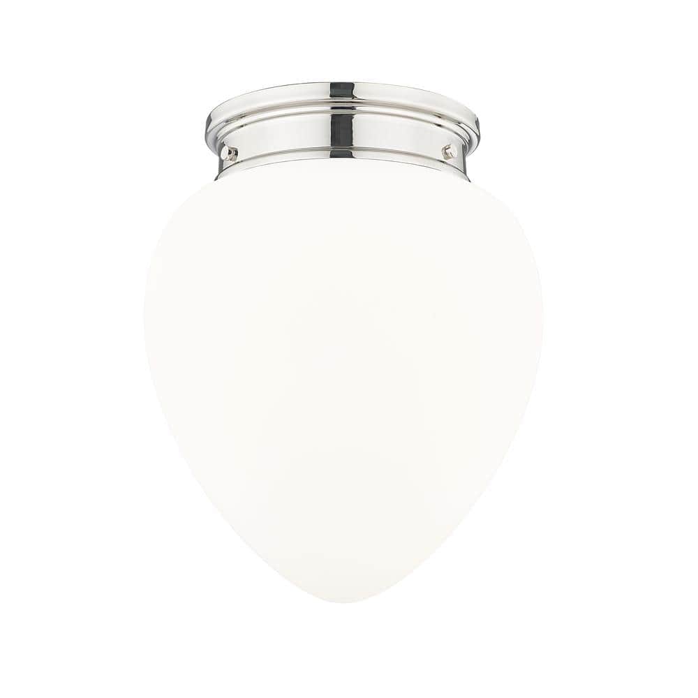 Gideon 12.5 in. Polished Nickel Flush Mount with Etched Opal Glass Shade wi