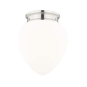 Gideon 12.5 in. Polished Nickel Flush Mount with Etched Opal Glass Shade with No Bulb Included