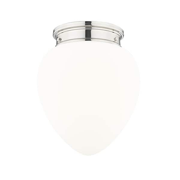 Unbranded Gideon 12.5 in. Polished Nickel Flush Mount with Etched Opal Glass Shade with No Bulb Included