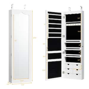 47.5 in. H x 14.5 in. W x 4.5 in. D Lockable Wall Door Mounted Jewelry Cabinet LED Mirror White