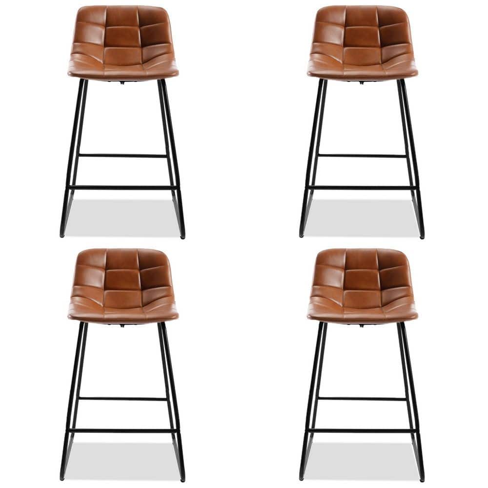 LUE BONA 39.37 in. Red Brown Mid Century Modern Faux Leather Low Back