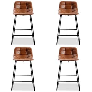 39.37 in. Red Brown Mid Century Modern Faux Leather Low Back Metal Frame Bar Stools (Set of 4)